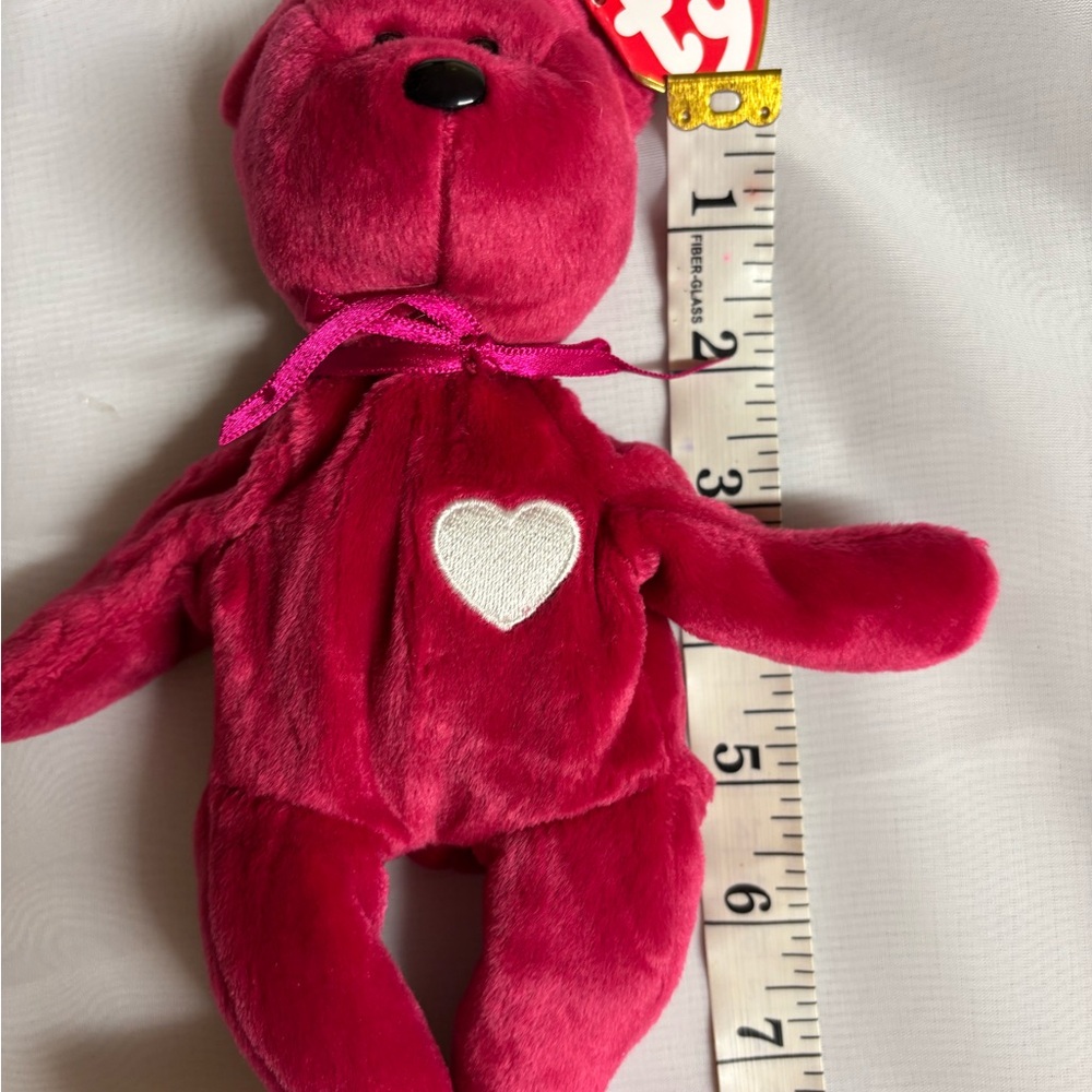 Ty Red and White Stuffed Bear with Heart Rare birthday February 13,1998 vintage